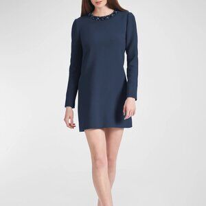 navy blue dress for baby girl Scoop-Neck Embroidered A-Line Mini Dress